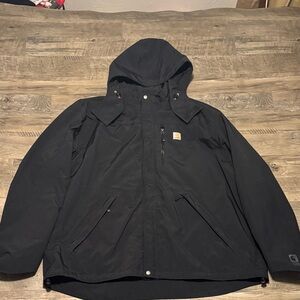 Carhartt Men's Black Rain Defender Softshell with Detachable Hood - Size 3XL